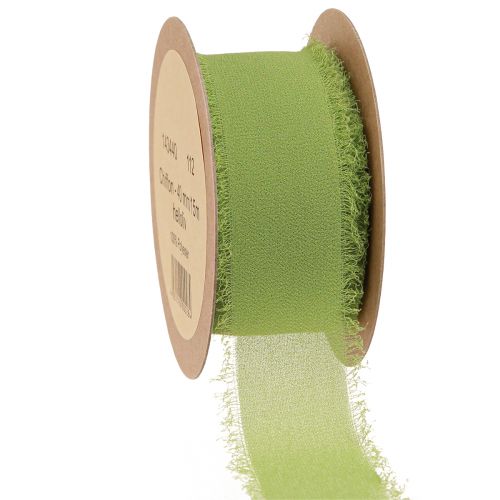 Article Ruban mousseline ruban tissu vert avec franges olive clair 40mm 15m