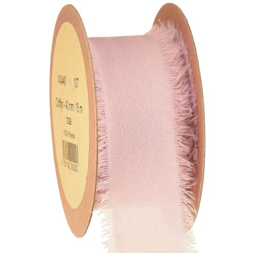 Ruban en mousseline de soie rose avec franges 40 mm 15 m