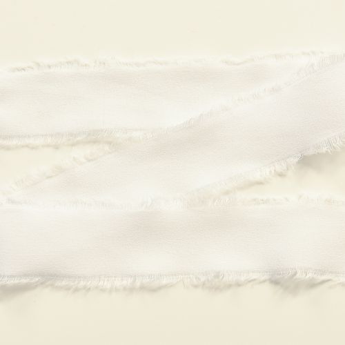 Article Ruban en mousseline de soie blanc avec franges 40 mm 15 m