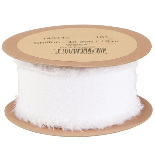 Article Ruban en mousseline de soie blanc avec franges 40 mm 15 m