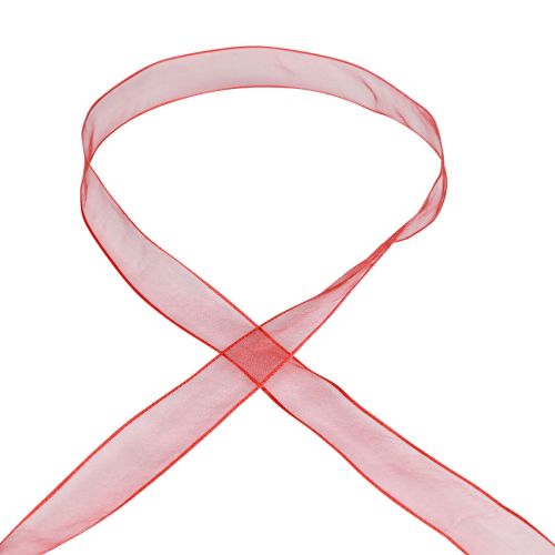 Article Ruban mousseline de soie, ruban organza, ruban décoratif organza rouge 15 mm, 20 m