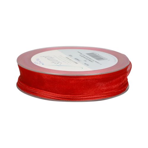 Article Ruban mousseline de soie, ruban organza, ruban décoratif organza rouge 15 mm, 20 m