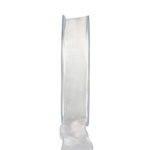 Floristik24 Ruban mousseline ruban organza ruban décoratif organza blanc 15mm 20m