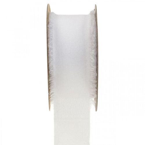 Floristik24 Ruban mousseline ruban tissu blanc avec franges 40mm 15m