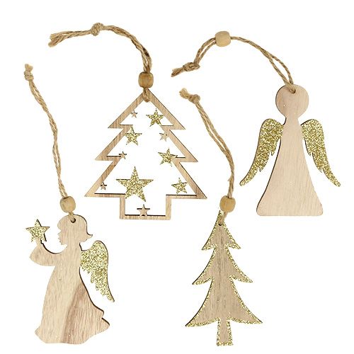 Cintre déco bois paillettes dorées décoration sapin de Noël  10cm 6pcs-09268