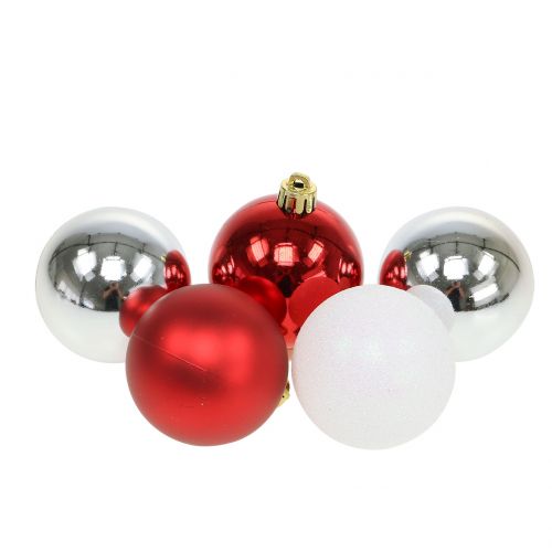 Article Mélange de boules de Noël blanc, rouge, argent Ø5.5cm 30p