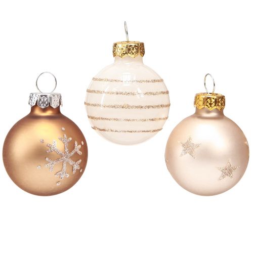 Floristik24 Boules de sapin de Noël en verre mini perle or blanc Ø3cm 9 pcs