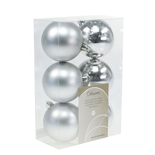 Floristik24 Boules de sapin de Noël plastique argent 8cm 6pcs