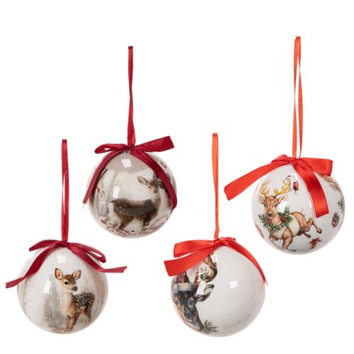 Boule de Noël avec motif de cerf et ruban pour la suspendre, 7 cm, lot de 4