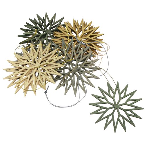 Article Décorations pour arbres de Noël décoration flocon de neige en bois vert 10cm 12 pcs