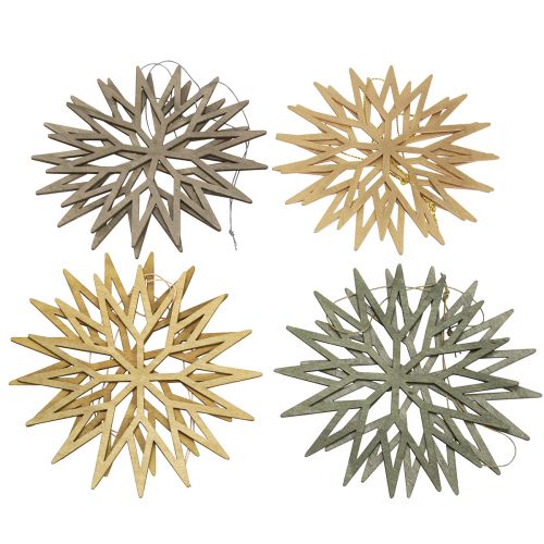 Article Décoration de sapin de Noël flocons de neige décoration bois vert 15cm 8 pcs