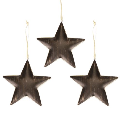 Décoration de sapin de Noël étoile métal noir doré Ø15cm 3 pcs