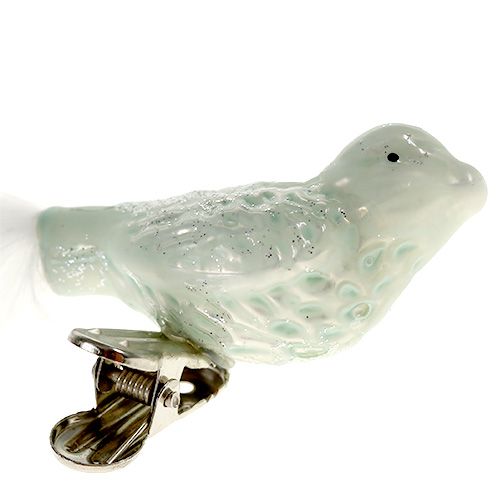 Floristik24 Oiseau en verre de décorations d'arbre de Noël sur le tri vert d'agrafe. 4st