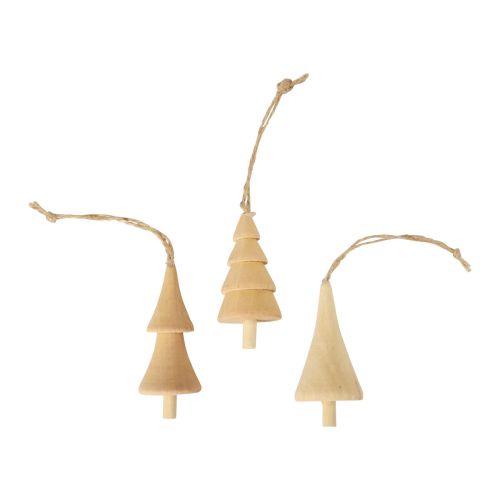 Décorations de sapin de Noël sapin en bois, pendentif en bois naturel 7-8cm 12 pièces