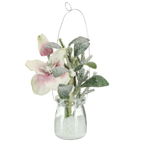 Rose de Noël artificielle en verre fleurs artificielles à suspendre H22cm