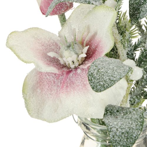 Article Rose de Noël artificielle en verre fleurs artificielles à suspendre H22cm