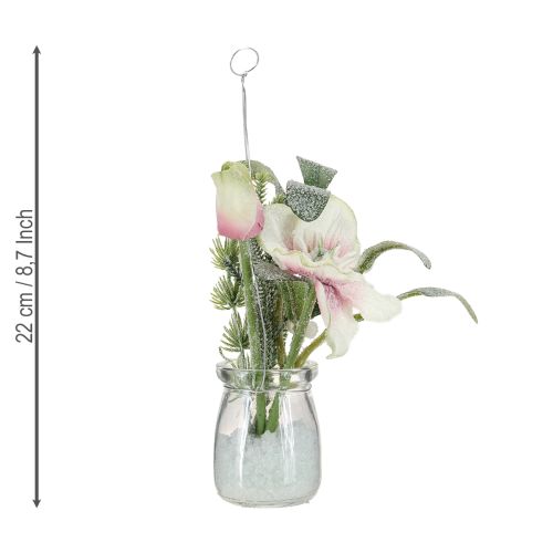 Article Rose de Noël artificielle en verre fleurs artificielles à suspendre H22cm