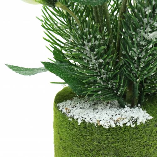 Article Rose de Noël avec sapin et boules de mousse enneigées artificiellement blanc 33cm
