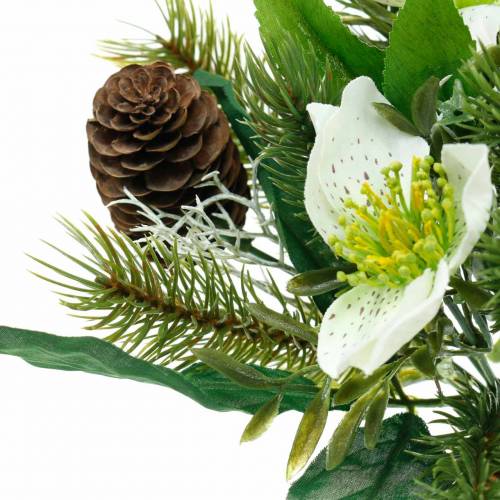 Article Bouquet de roses de Noël artificielles avec sapin et cônes H26cm
