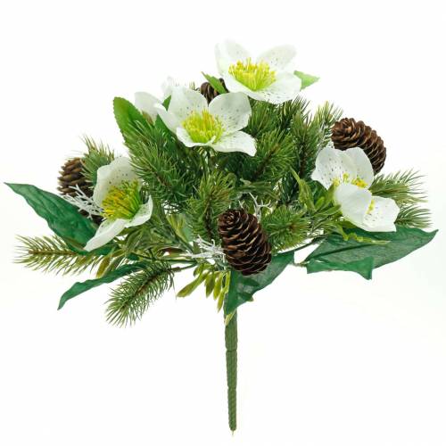 Floristik24 Bouquet de roses de Noël artificielles avec sapin et cônes H26cm