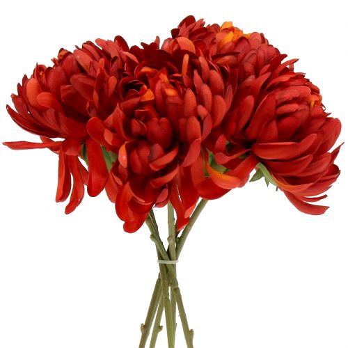 Bouquet de chrysanthèmes vermillon 28cm 6pcs