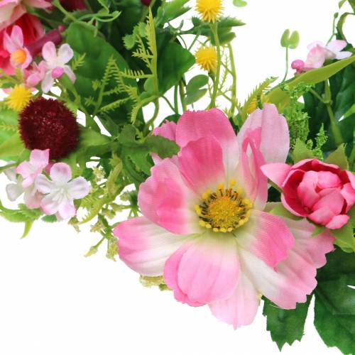 Floristik24 Couronne décorative avec Cosmea et boule de neige rose, jaune, vert Ø30cm