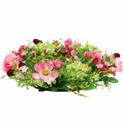 Floristik24 Couronne décorative avec Cosmea et boule de neige rose, jaune, vert Ø30cm