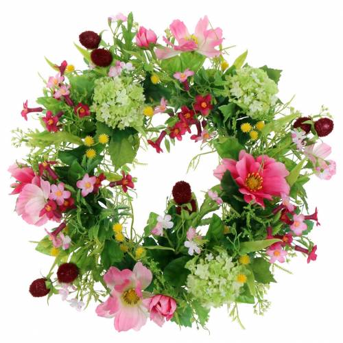 Floristik24 Couronne décorative avec Cosmea et boule de neige rose, jaune, vert Ø30cm