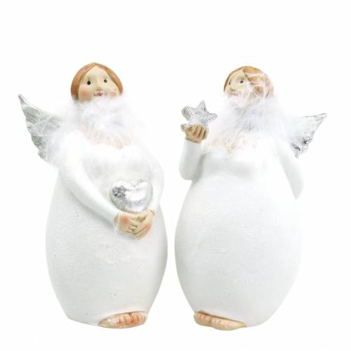 Article Ange décoratif avec coeur et étoile blanc, argent Ø7,5 H15cm 2pcs