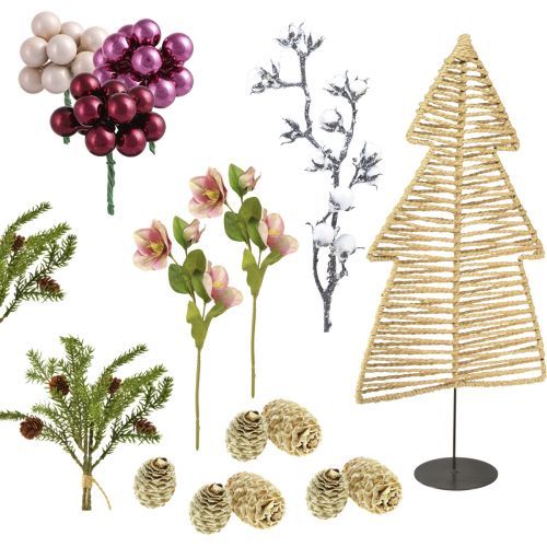 Floristik24 Coffret DIY décoration de table de Noël sapin raphia H60cm