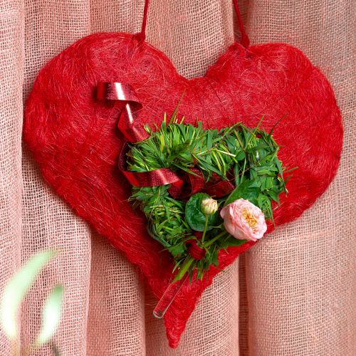 Floristik24 Décoration coeur en sisal avec fibres de sisal rouge 40x40cm