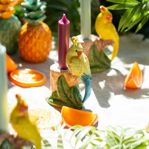 Article Bougeoir exotique oiseaux en céramique peint à la main H14,5cm 2 pcs