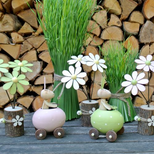 Floristik24 Lapin dans la voiture de l'oeuf 15cm x 8cm x 7,5cm 3pcs