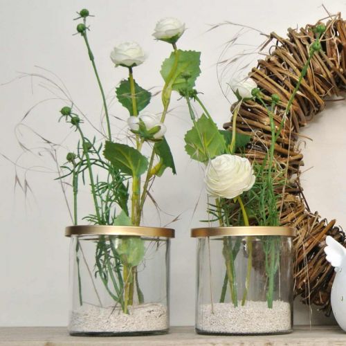 Floristik24 Vase en verre avec couvercle enfichable, grille enfichable, vase de table avec aide enfichable H10cm Ø10cm