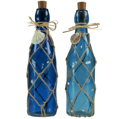 Floristik24 Bouteille en verre bouteilles bleu maritime avec LED H28cm 2pcs