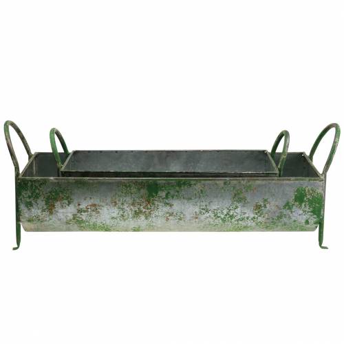 Floristik24 Auge décorative en zinc pour plantation avec poignées gris, vert 60 / 43cm, lot de 2