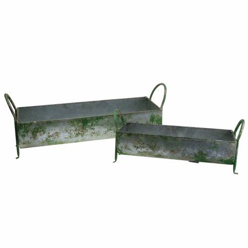 Floristik24 Auge décorative en zinc pour plantation avec poignées gris, vert 60 / 43cm, lot de 2