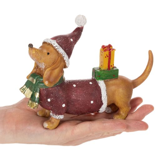 Figurine décorative de teckel avec emballage cadeau et chapeau, 18 cm | Floristik24.be