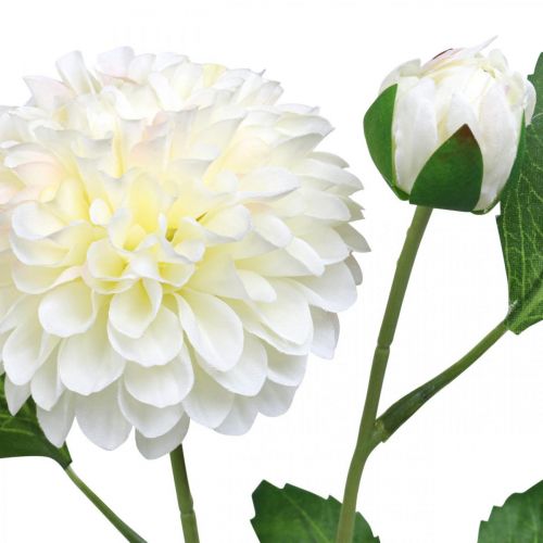 Article Dahlia artificiel fleurs artificielles vert crème 2 fleurs 60cm