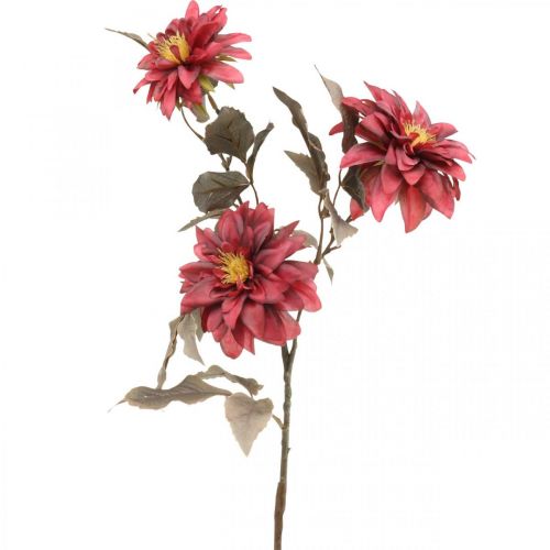 Fleur artificielle dahlia rouge, fleur en soie automne 72cm Ø9/11cm