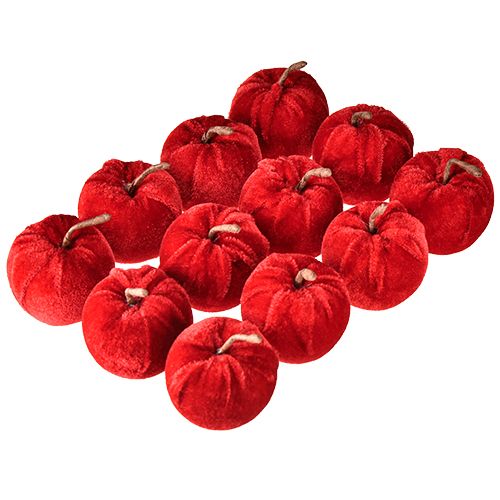 Article Pommes décoratives en tissu décoration d'automne velours rouge Ø5cm H6cm 12 pcs