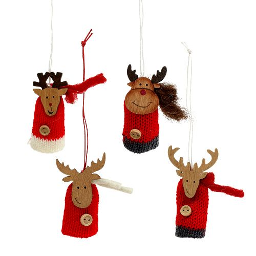 Floristik24 Cintre déco cerf 7.5cm rouge-blanc 12pcs