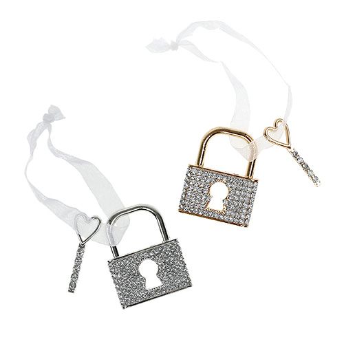 Floristik24 Attache cadenas avec clé 5 cm or/argent 2 P.