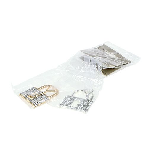 Floristik24 Attache cadenas avec clé 5 cm or/argent 2 P.