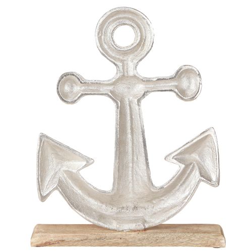 Article Ancre décorative en métal et bois en argent naturel 25,5 x 5,5 x 31 cm
