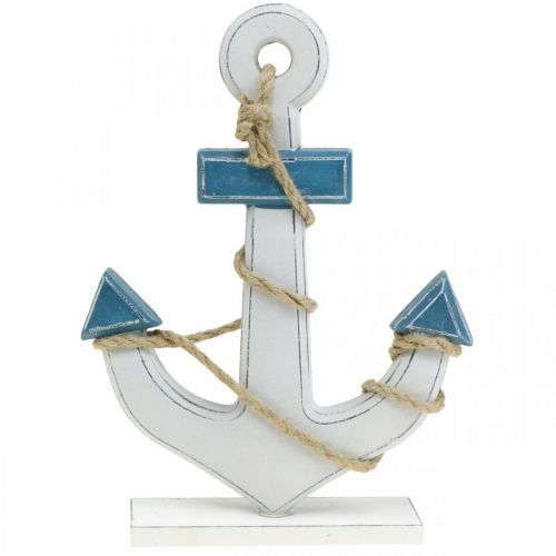 Floristik24 Déco ancre bois pour set de table décoration bleu maritime, blanc H24cm
