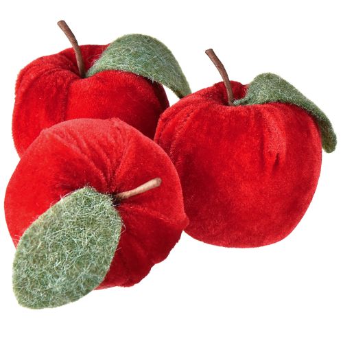 Tissu décoratif pomme avec feuille velours et feutre rouge Ø7,5cm H9cm 9 pcs