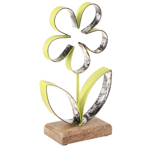 Support décoratif pied fleur métal vert argent H29cm