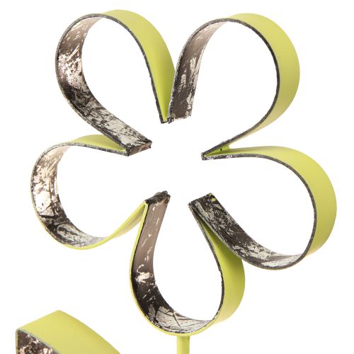 Article Support décoratif pied fleur métal vert argent H29cm