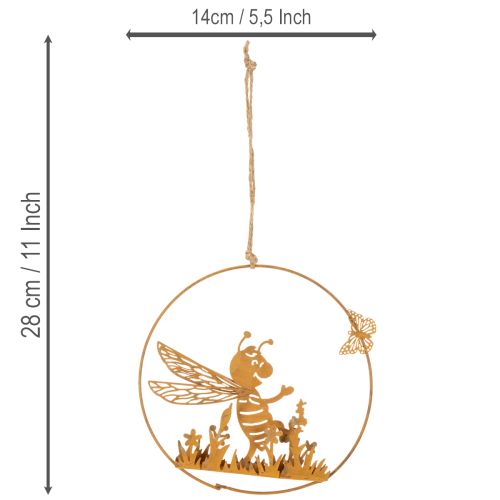 Abeille décorative en métal, finition rouille, décoration de jardin à suspendre, Ø14 cm, lot de 4 | Floristik24.be